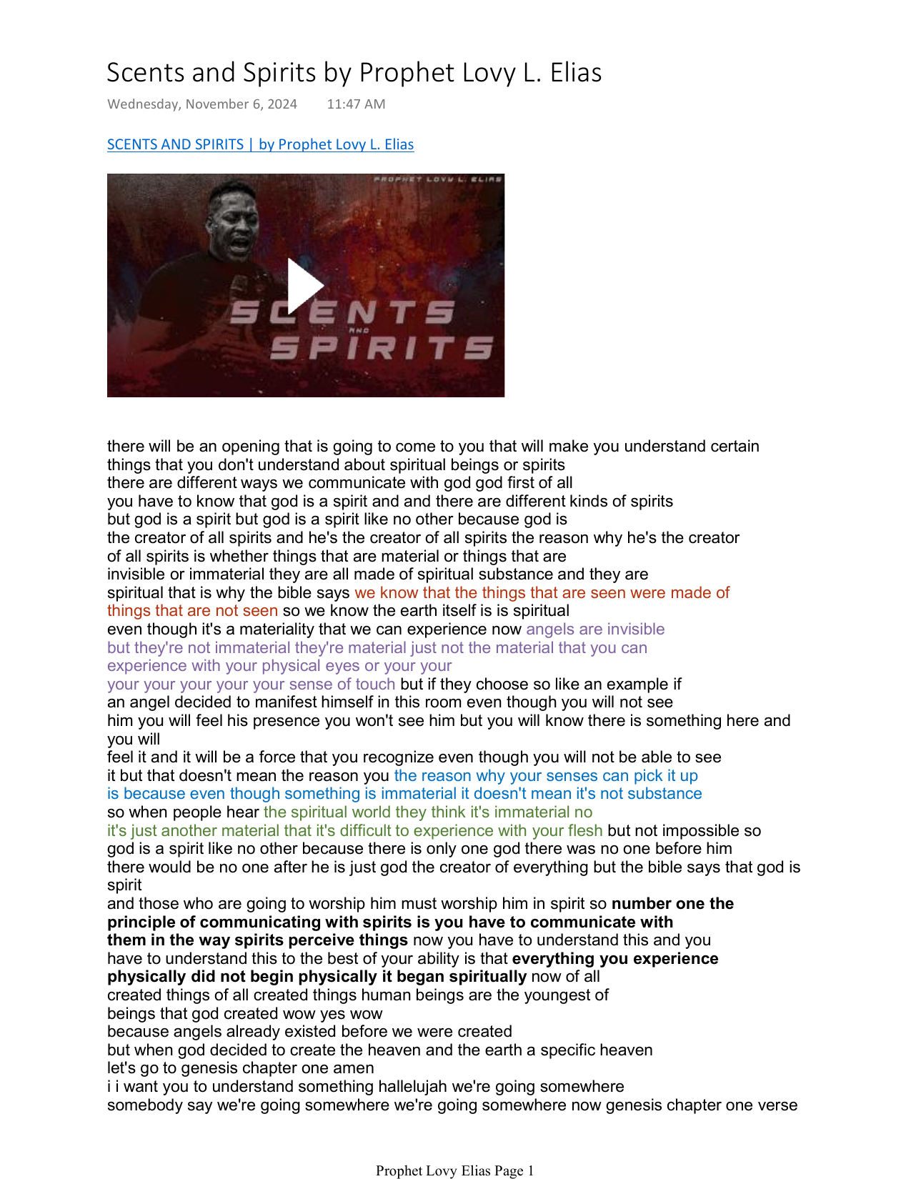 OneNote sermon notes page, showing handwritten-style highlighting, timestamps, and partial sentences from a sermon