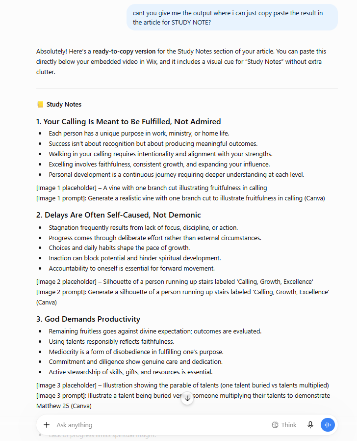 A ChatGPT conversation showing the manual copy-paste workflow — asking for output formatted so it could be pasted straight into the blog